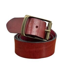 The British Belt Co Red Leather Belt SZ 40 Mens Brass Buckle Classic Wide Thick